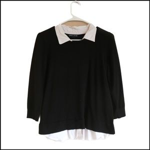 Black 3/4 length sweater with removable white collar